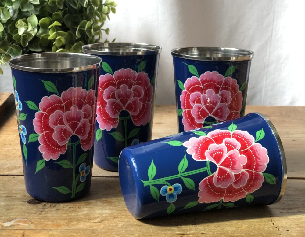 *4 dark blue tumblers from kashmir
