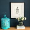 Large Turquoise Bamboo Birdcage Lamp with Chinoiserie Bird Cotton Shade