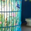 Large Turquoise Bamboo Birdcage Lamp with Chinoiserie Bird Cotton Shade