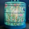 Large Turquoise Bamboo Birdcage Lamp with Chinoiserie Bird Cotton Shade