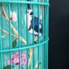 Large Turquoise Bamboo Birdcage Lamp with Chinoiserie Bird Cotton Shade