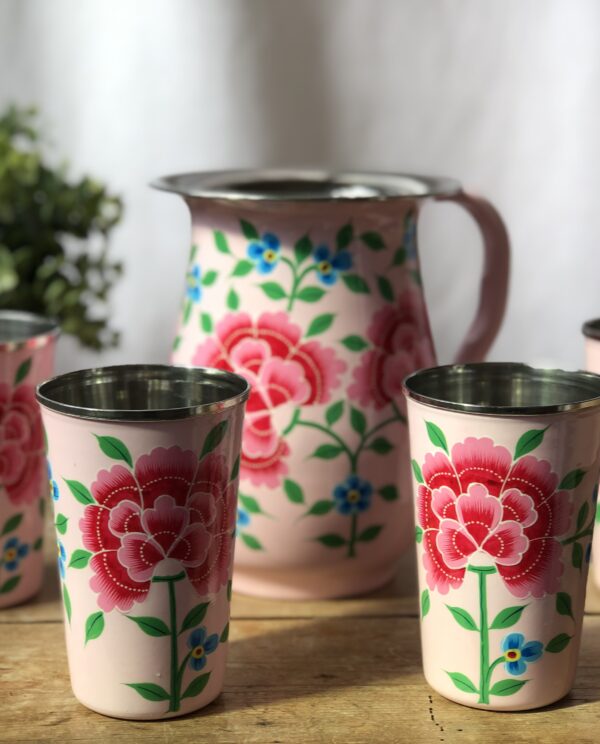 *pink enamel jug and tumbler set from kashmir