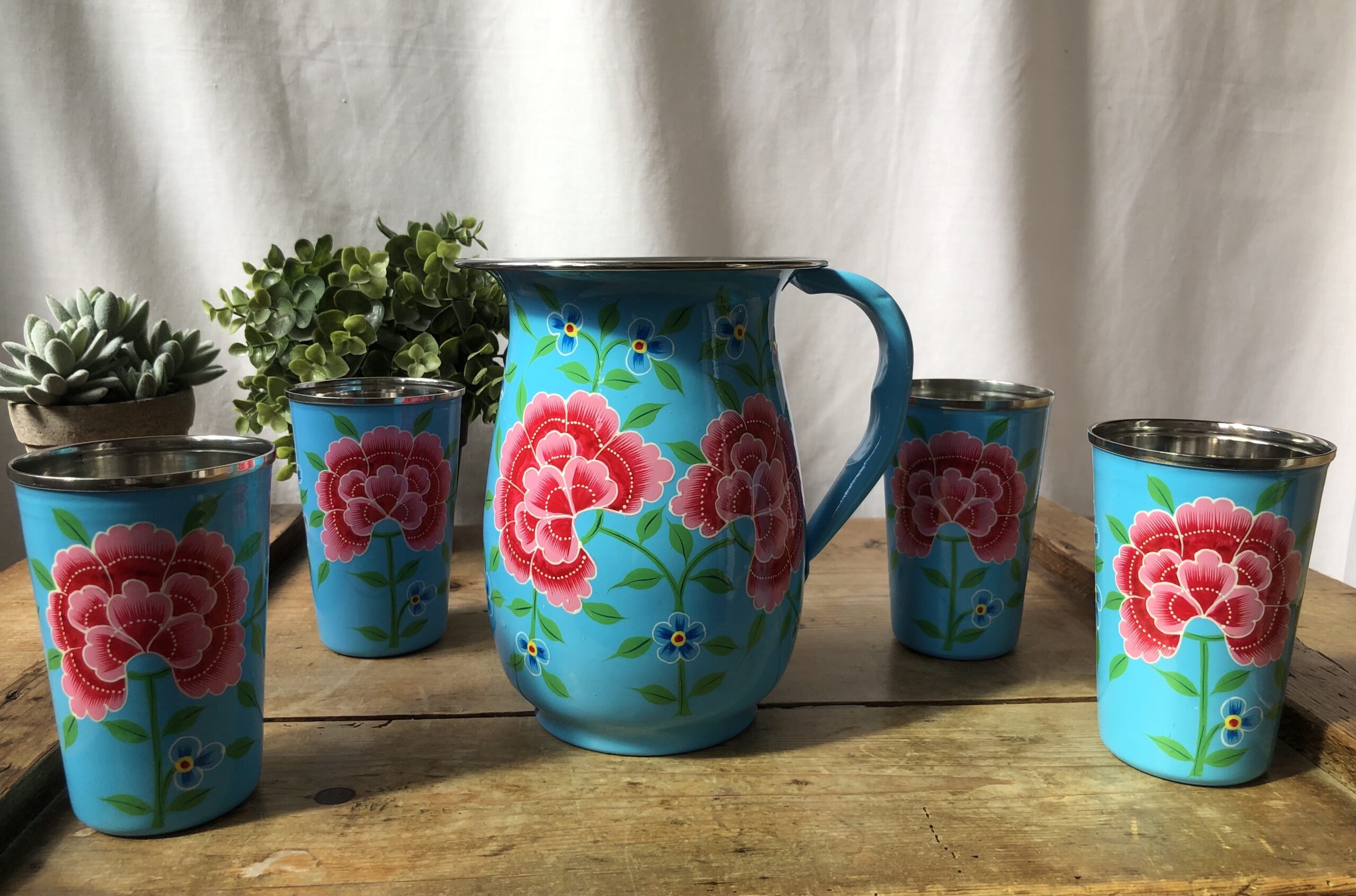 kashmir-enamelware-light-blue-jug-with-tumblers