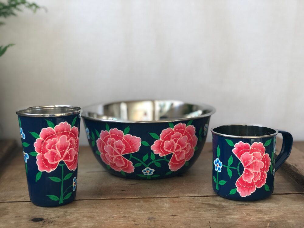Hand-painted Stainless Steel Enamel Bowl from Kashmir