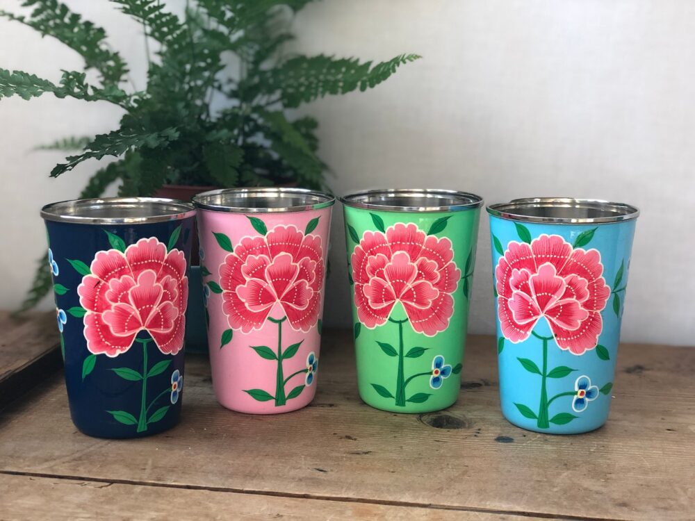 *set of enamelware tumblers from kashmir