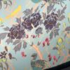 *close up of navy lampshade with matthew williamson peacock and magnolia lining