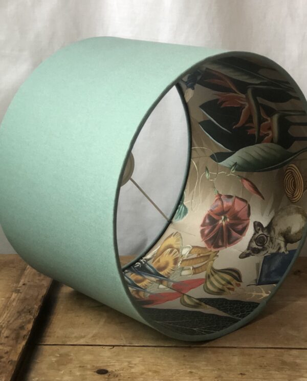 *sage green linen lampshade with gold jungle lining