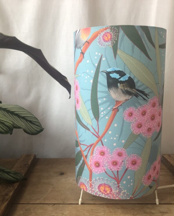 *tall blue bird and pink flower lamp
