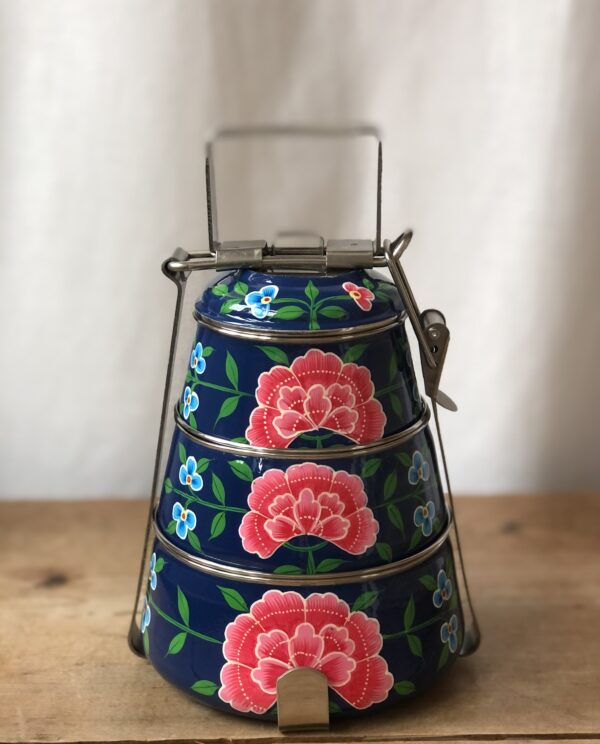 navy-blue-three-tier-pyramid-tiffin-with-pink-flower