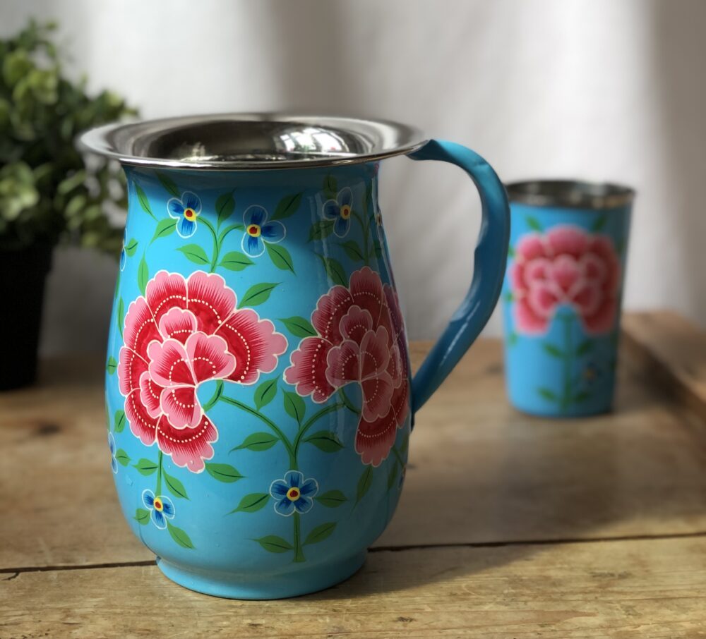 *light blue enamel jug from kashmir