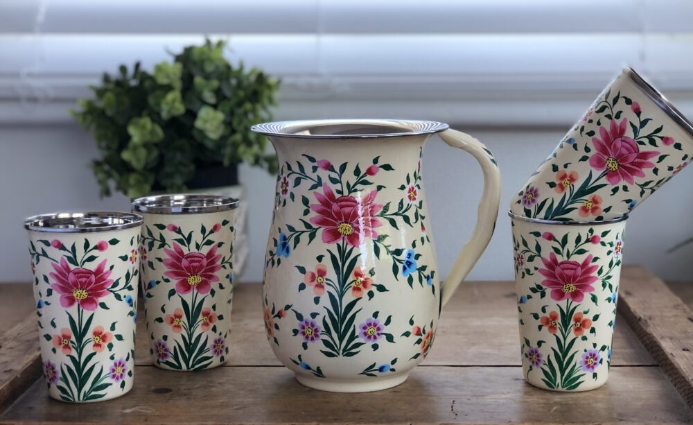 *cream floral jug and tumbler set from kashmir