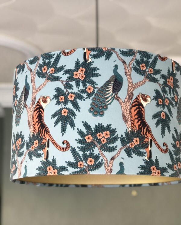 *pale blue tiger and peacock lampshade