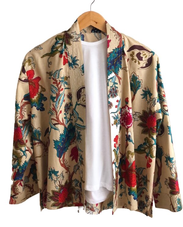 *cream kimono jacket with red and turquoise flowers