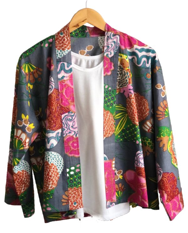 *dusky blue kimono jacket with pink flowers