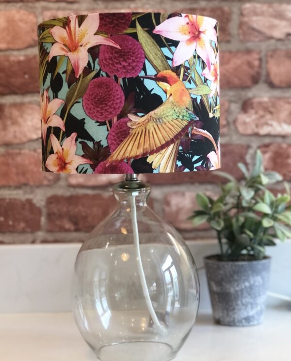 *clear glass table lamp with retro flower shade