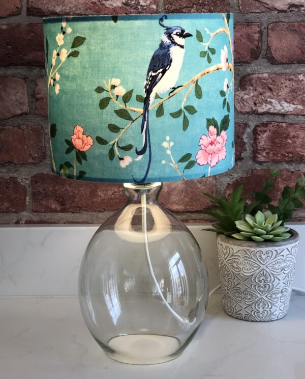 *glass table lamp with turquoise chinoiserie lampshade