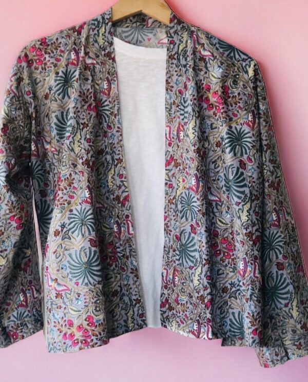 *lilac grey kimono jacket with flowers and butterflies