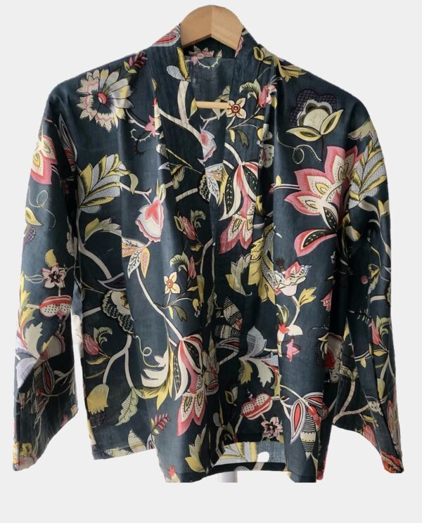 *petrol blue kimono jacket with flowers