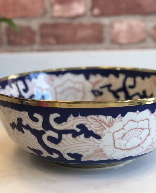 *blue white and pink chinoiserie bowl