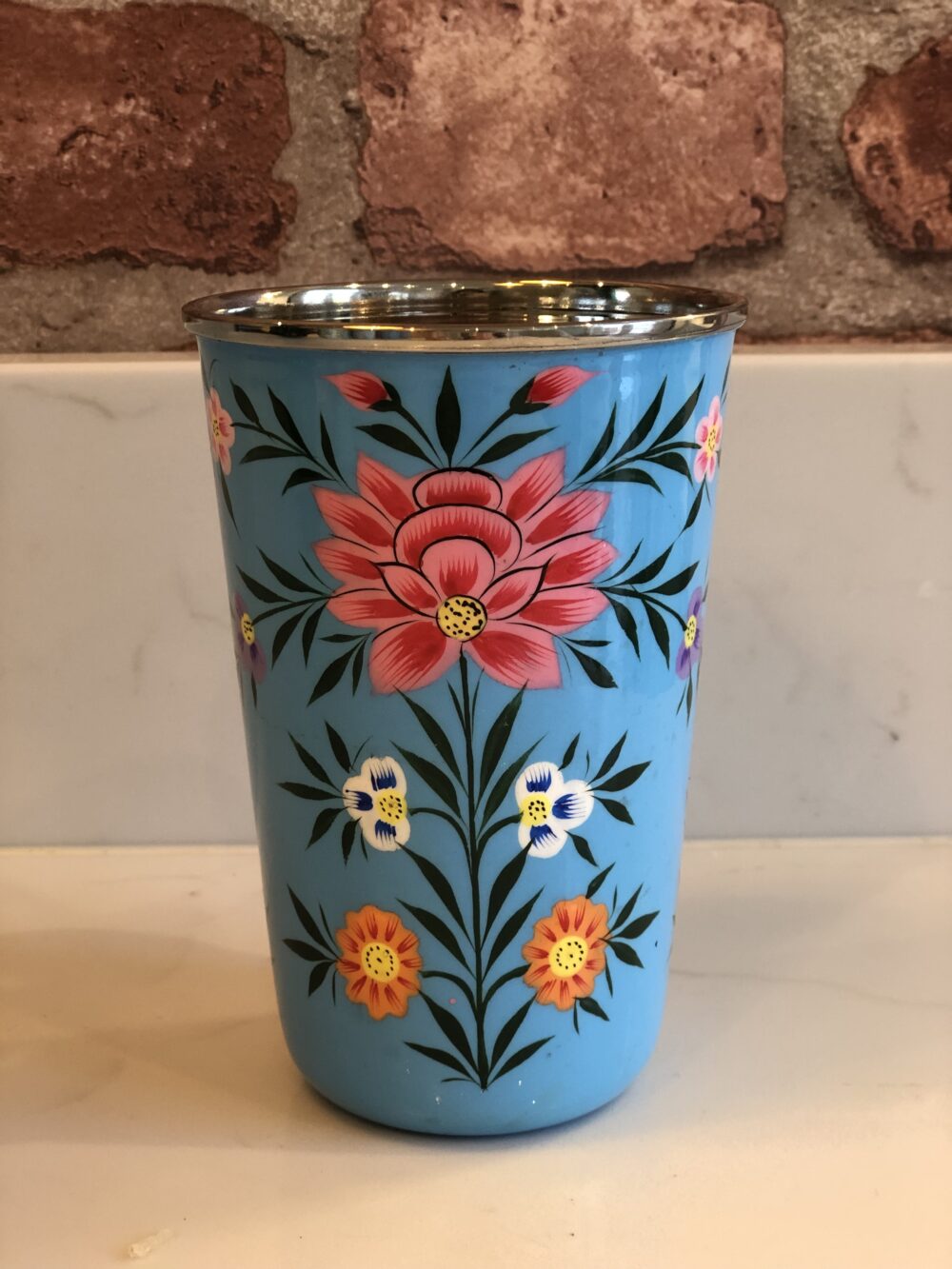*light blue stainless steel enamel tumbler from kashmir
