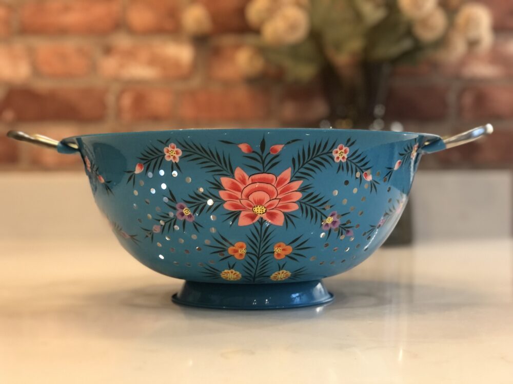 *bright blue floral colander from kashmir
