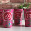 *4 bright pink enamel tumblers from kashmir