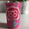 *bright pink enamel tumbler with flower