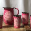 *bright pink mandala enamelware jug and tumber set from kashmir