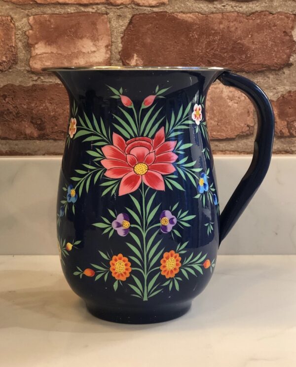 *dark blue floral enamelware jug from kashmir