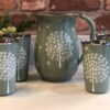 *sage green jug and tumblers with dandelion