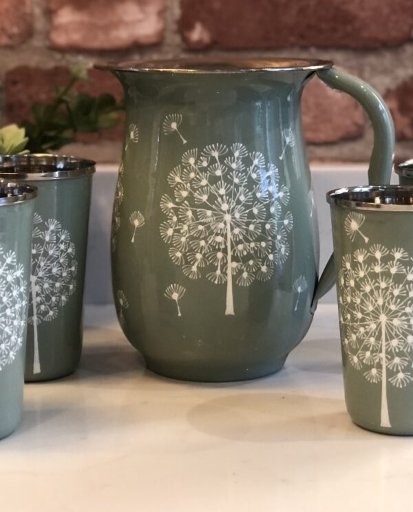 *sage green jug and tumblers with dandelion