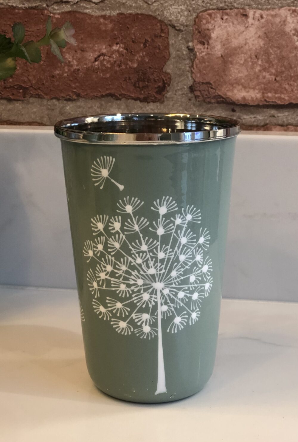 *sage green tumbler with dandelion from Kashmir