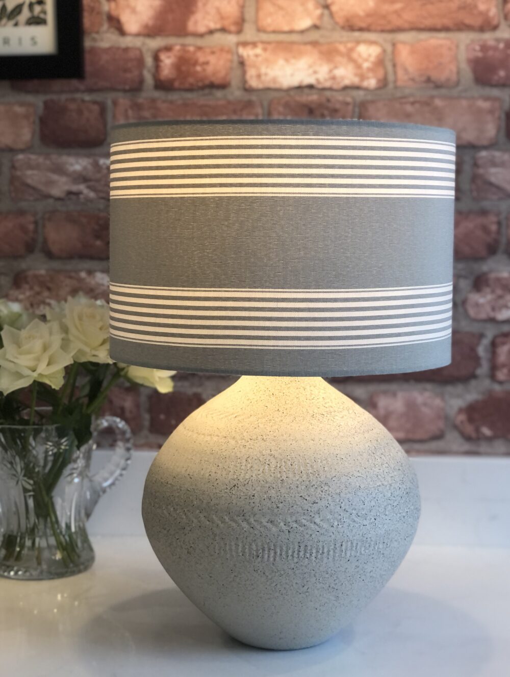 *sage green linen stripe lampshade