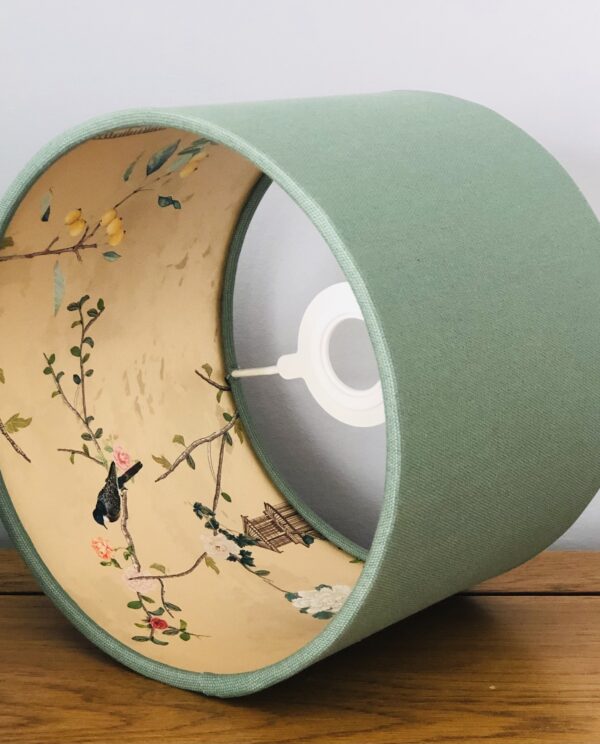 *sage green lampshade with gold chinoiserie lining