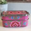 *bright pink metal lunchbox with flowers